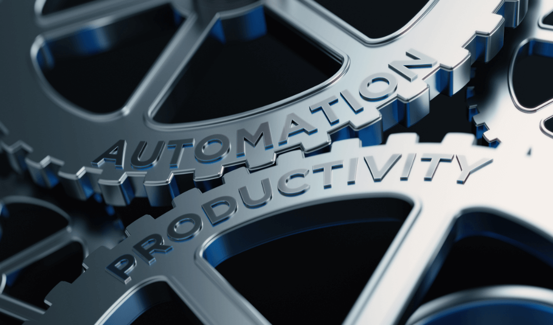 Metal Cogs with Automation and Productivity Written on it